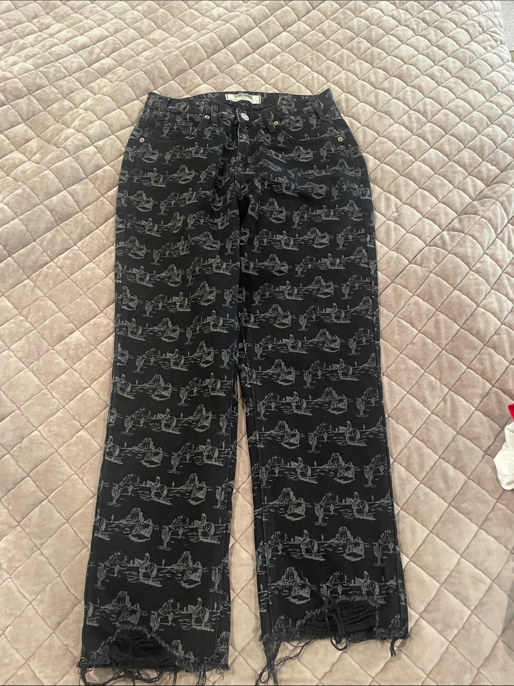 Rock&Roll Men's/women’s Black Straight Jeans with All-Over Gray Pattern